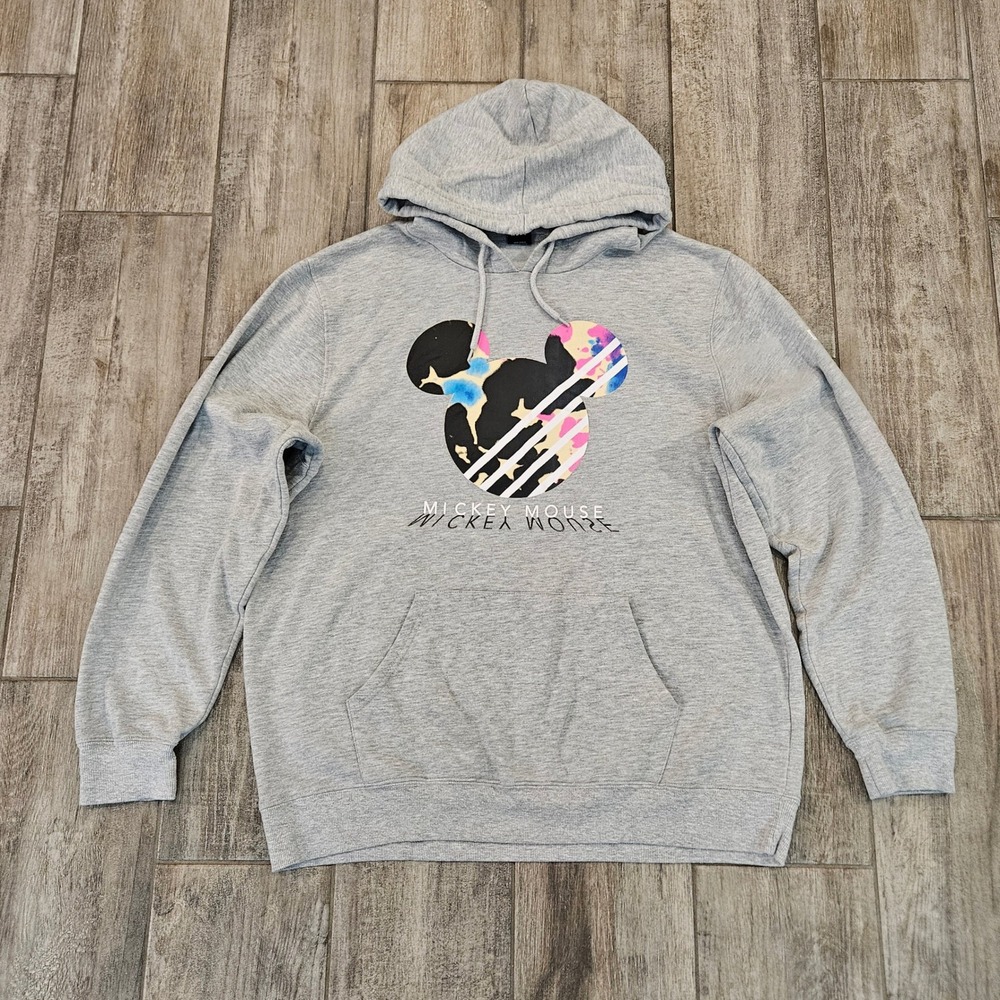 Neff Disney Hoodie Unisex XL Gray Mickey Mouse Graphic Streetwear Pullover Skate